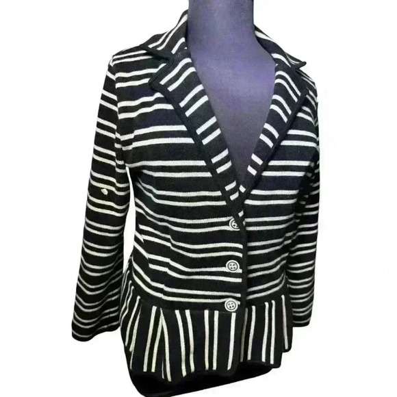 Style&Co Women's Striped Button Front Ruffle Hem Collared Blazer Jacket Size XL - Picture 4 of 10
